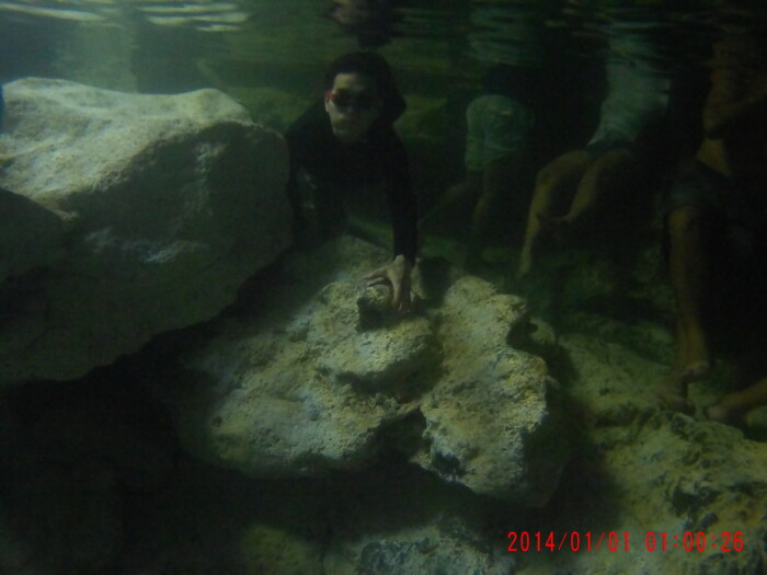 洞くつ内の水中カメラ